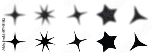 Abstract Star Shape Collection with Sparkle Variations and Soft Blur Edges, Vector Luminary Element Set in Minimal and Grunge Style for Creative Design Projects