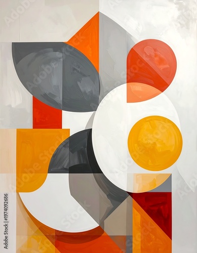 A colorful abstract painting with geometric shapes