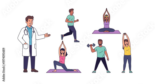 Doctor Watching People Exercise Fitness.