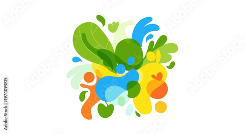 Colorful abstract shapes and splashes.