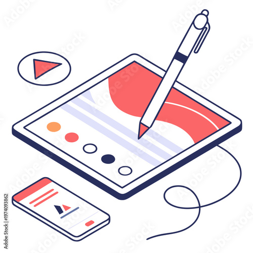Tablet and smartphone displaying creative designs with stylus pen creating digital art and user interface elements for web development.