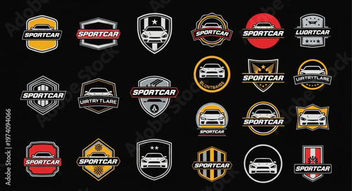 Collection of Sportscar Logos and Emblems in Various Styles.