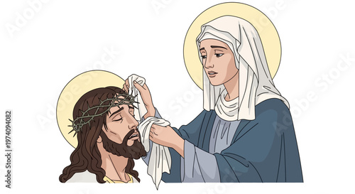 Woman tending to Jesus Christ wounds.