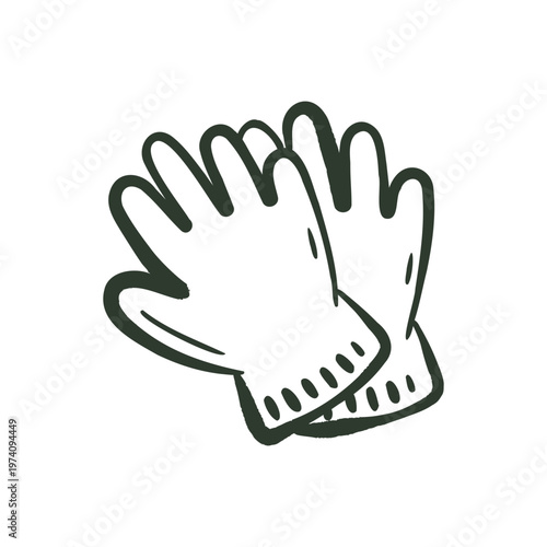 Hand drawn garden gloves in naive doodle style. Minimal outline protective accessory illustration for gardening, planting and outdoor work.