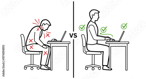 Correct Posture Versus Poor Posture While Using Laptop.