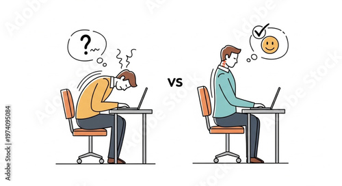 Correct Posture vs Incorrect Posture at Computer.