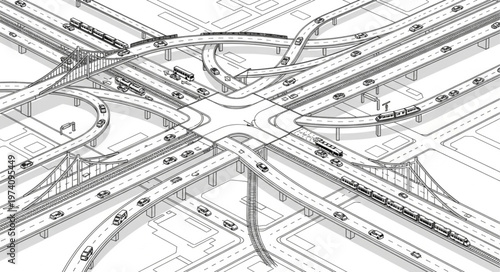 Detailed Architectural Drawing of a Complex Highway Interchange.