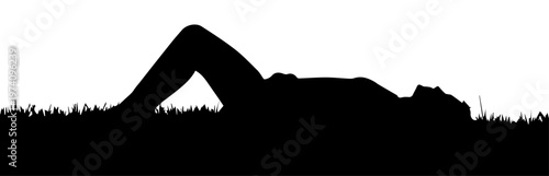 Black silhouette vector of a woman lying on the grass relaxing