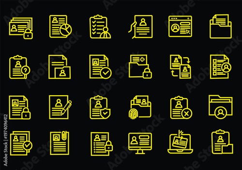 Personal Data icon set. Contain icons related to portfolio, id card, data protection, profile, and more. Outline icons collection. editable stroke. Vector illustration

