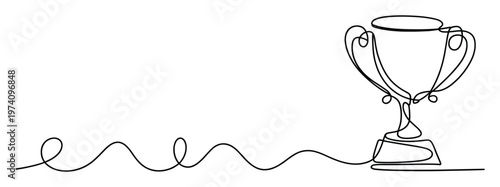 Continuous single line drawing of a championship trophy cup symbolizing success and achievement, perfect for sports event promotions or business goal presentations