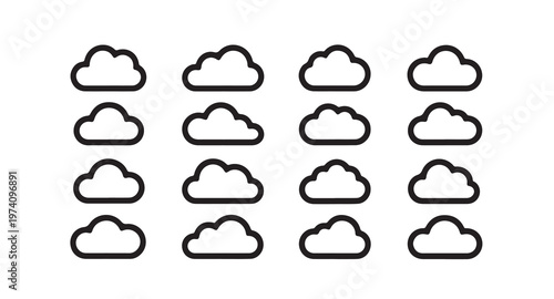 Cloud outline stroke icons set for minimalist web design and simple weather interface applications