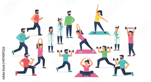 People doing various fitness exercises together.