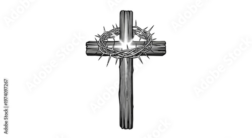 Silver cross with thorns crown.