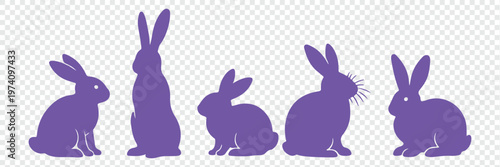 Four bunny  silhouettes.  Black rabbit silhouette collection showing cute bunny poses sitting standing and resting isolated on white background vector illustration for animal design 