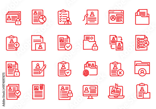 Personal Data icon set. Contain icons related to portfolio, id card, data protection, profile, and more. Outline icons collection. editable stroke. Vector illustration

