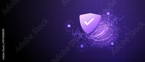 Secure Fintech Payment Shield Technology Purple Background
