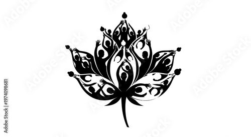 Abstract lotus flower composed of human silhouettes.