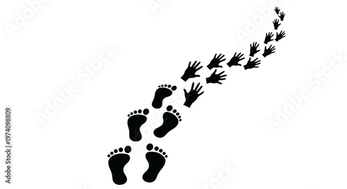 Human footprint transitioning into handprints illustration.