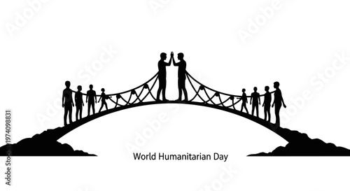Silhouette of people forming a bridge for World Humanitarian Day.