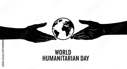 Silhouette of two hands holding the globe for World Humanitarian Day.