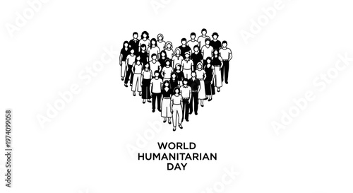 World Humanitarian Day Illustration with Diverse People Forming a Heart Shape.