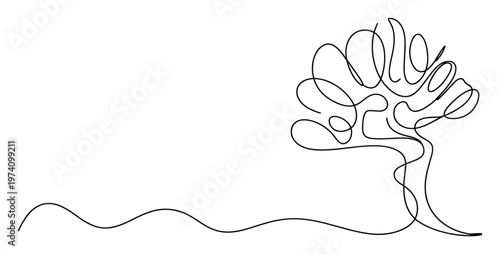Stylish continuous line drawing depicting a symbolic tree with flowing branches and a graceful base, excellent for tranquil natureinspired branding and ecofriendly visuals