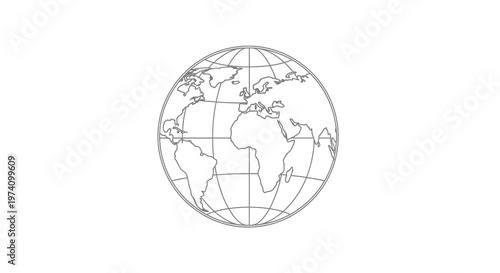 A simple line drawing depicts the globe showcasing continents and meridians