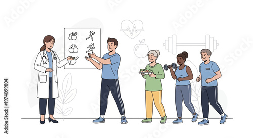 People standing in a line illustration.