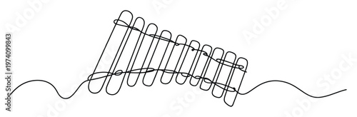Minimalist continuous line art drawing depicting a traditional pan flute musical instrument perfect for music school brochures, creative website backgrounds, or educational applications