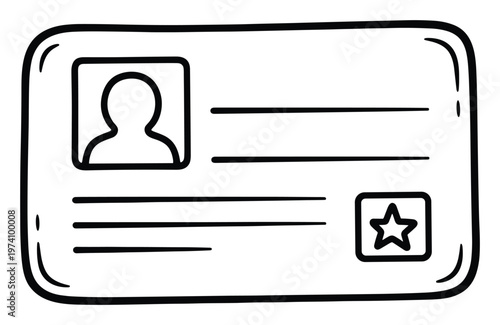 Hand drawn sketch of an identity document with profile icon and text lines perfect for illustrating personal identification, access passes, or member credentials in various applications