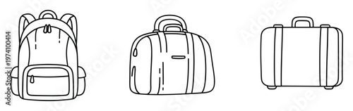 Various types of travel bags including a backpack, duffel bag, and suitcase are essential gear for any journey, vacation, or adventure trip, perfect for travel industry marketing