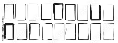 Set of Black Hand Drawn Scribble Rectangular Frames on White, Abstract Minimalist Brush Stroke Borders Vector Illustration for Creative Photo Frame, Branding Label and Graphic Design Element