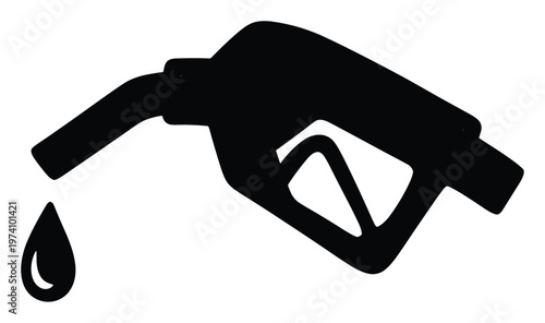 Fueling station gas pump nozzle releasing a single petroleum drop, symbolizing rising energy prices or vehicle transportation costs for business presentations and environmental awareness