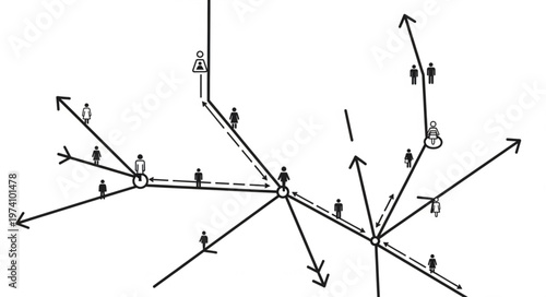Diagram of interconnected pathways with directional arrows and human figures.