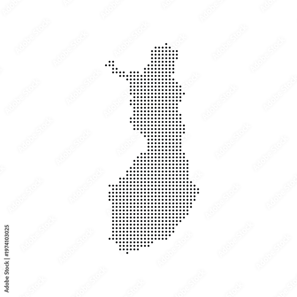 Obraz premium Finland country dotted map. Black spot pixel illustration isolated on white background. Vector circle mosaic