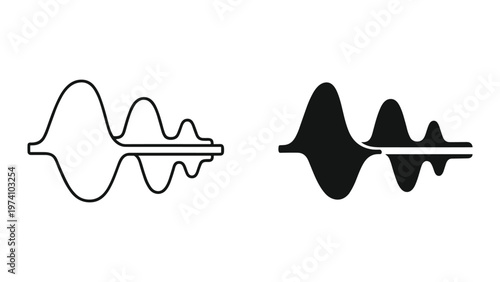 Sound wave icons in black and white on a white background for audio and music concepts