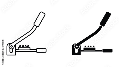 Two different line and solid style brake lever bicycle parts on white background for cycling