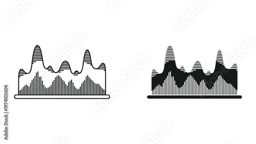 Two mountain ranges in black and white on different backgrounds side by side