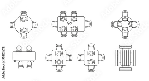 Overhead View of Various Table and Chair Arrangements for Events.