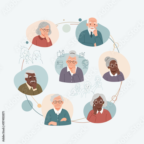 Diverse Group of Older Adults Illustration.
