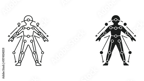 Human body joint system outline and filled vector icon set isolated on background