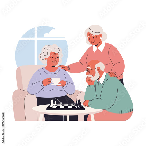 Elderly People Playing Chess Together.