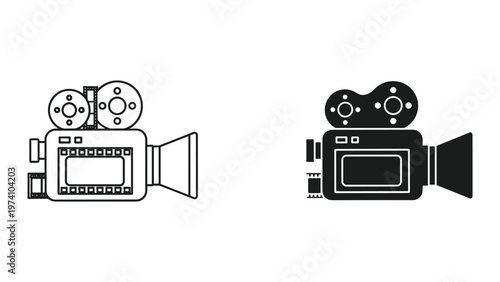 black and white illustration of two vintage film cameras