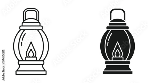 black and white lantern icons with handle and flame