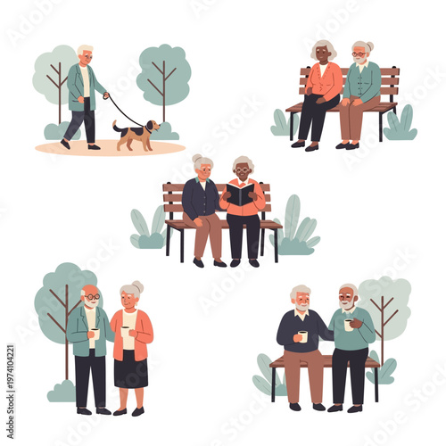 Elderly People Socializing in Park Scenes.