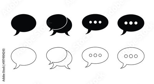 Black and white speech bubble icons in various overlapping arrangements