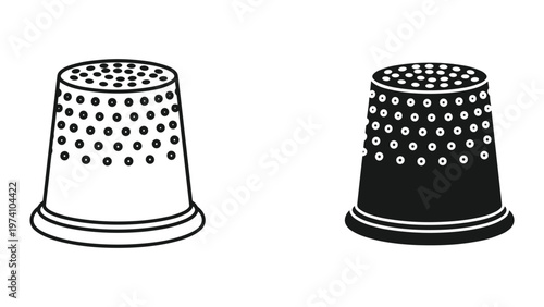 Vector illustration of two thimbles in black and white for sewing and crafting isolated on white background