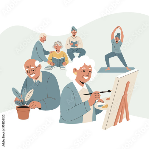 Group of People Practicing Yoga and Painting.