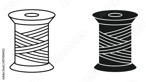Black and white thread spools isolated on white background