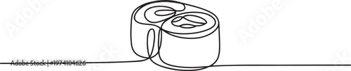 Sushi roll vector banner, background. One continuous line art drawing banner with text sushi menu for order, delivery. one line art icon drawing vector
